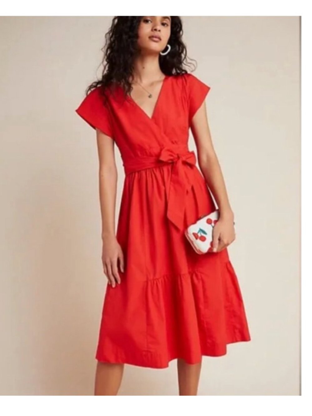 Maeve by Anthro red poplin midi dress